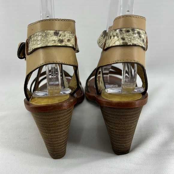 ๐2/$25 ๐ Coach Prue Snake Embossed Leather Sandals Gold Tan Wedge Heel - Picture 5 of 12